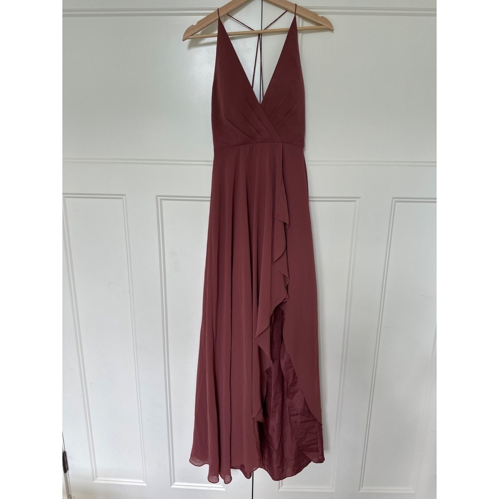 Jenny Yoo Dress Womens 0 Bhldn Farahh Ruffled Chiffon Maxi Dress Dusty Rose
